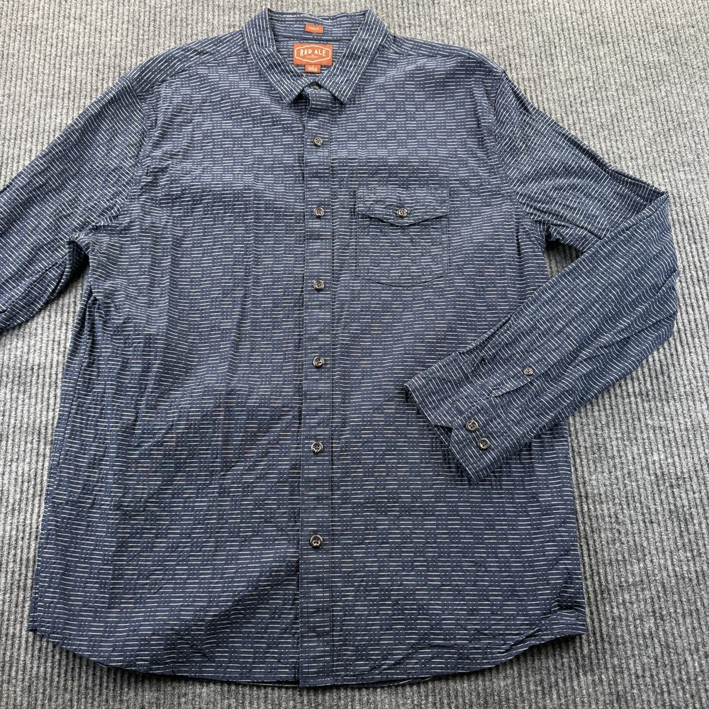 Red Ale Shirt Mens Medium Blue Stripe‎ Long Sleeve Button Front Cotton Casual